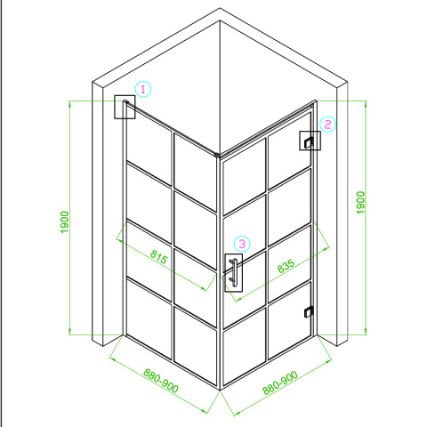 KABINA PRYSZNICOWA KWADRATOWA BS10B CZARNA 90x90 CM