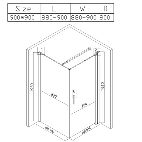 KABINA PRYSZNICOWA KWADRATOWA KZ1190B CHROM 90x90 CM