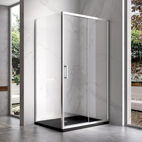 KABINA PRYSZNICOWA PROSTOKĄTNA Z BRODZIKIEM KZ103A/SXL03C CHROM/CZARNY 100x80 CM