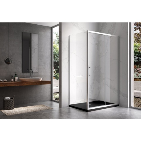KABINA PRYSZNICOWA PROSTOKĄTNA Z BRODZIKIEM KZ103A/SXL03C CHROM/CZARNY 100x80 CM