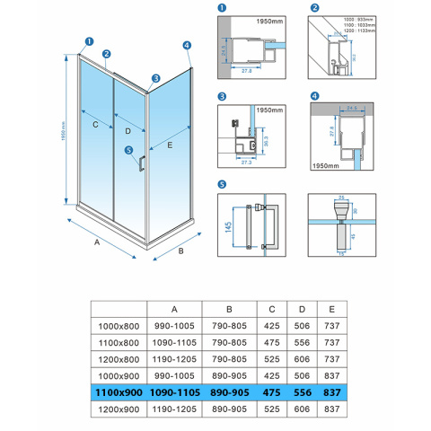 KABINA PRYSZNICOWA PROSTOKĄTNA Z BRODZIKIEM KZ104C/ST04C CZARNA/CZARNY 120x90 CM