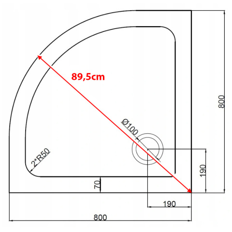 BRODZIK PRYSZNICOWY PÓŁOKRĄGŁY SLIM ST01A BIAŁY 80x80 CM