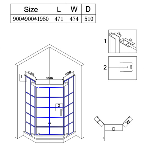 KABINA PRYSZNICOWA PIĘCIOKĄTNA Z BRODZIKIEM BS06B/SXL07B CZARNA/CZARNY 90x90 CM