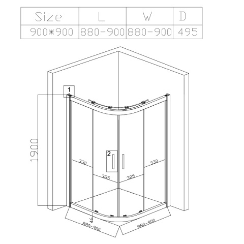 KABINA PRYSZNICOWA PÓŁOKRĄGŁA Z BRODZIKIEM KZ101B/SXL01B CHROM/CZARNY 90x90 CM