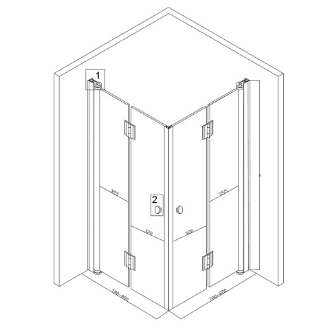 KABINA PRYSZNICOWA KWADRATOWA BS08A CZARNA 80x80 CM