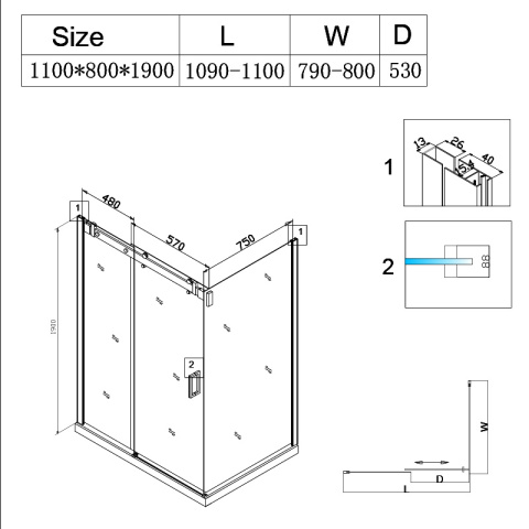 KABINA PRYSZNICOWA PROSTOKĄTNA Z BRODZIKIEM KZ203B/ST03B CHROM/BIAŁY 110x80 CM