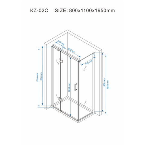 KABINA PRYSZNICOWA PROSTOKĄTNA Z BRODZIKIEM KZ02C/ST03B CHROM/BIAŁY 110x80 CM