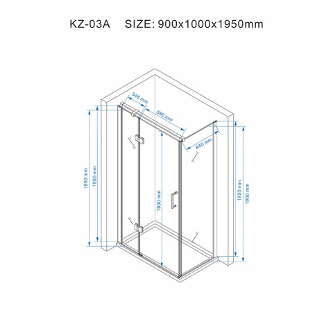 KABINA PRYSZNICOWA PROSTOKĄTNA Z BRODZIKIEM KZ03A/ST04A CHROM/CZARNY 100x90 CM