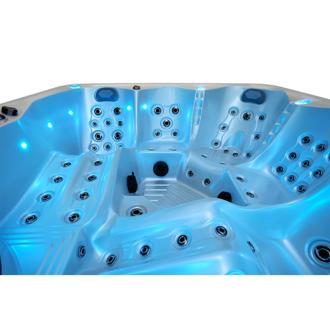 JACUZZI OGRODOWE WANNA SPA744 BIAŁA PERŁA OBUDOWA SZARA 210x210 CM