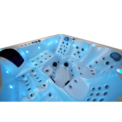 JACUZZI OGRODOWE WANNA SPA744 BIAŁA PERŁA OBUDOWA SZARA 210x210 CM