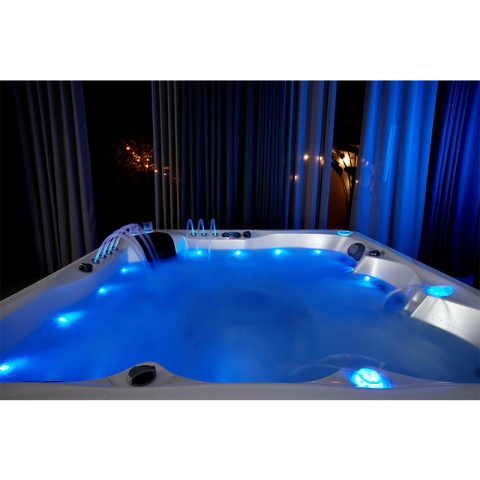 JACUZZI OGRODOWE WANNA SPA744 BIAŁA PERŁA OBUDOWA SZARA 210x210 CM