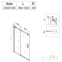 Drzwi Prysznicowe Przesuwne z brodzikiem SH03B Chrom 95-100cm szkło 8mm+SXL02C biały