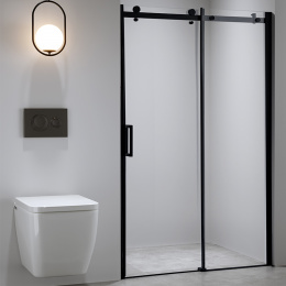 Drzwi Prysznicowe Przesuwne z brodzikiem SH03B Czarne 95-100cm szkło 8mm+ST04A Czarny