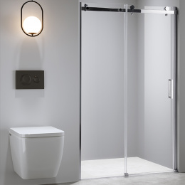 Drzwi Prysznicowe Przesuwne z brodzikiem SH03B Chrom 95-100cm szkło 8mm+ ST03A biały