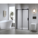 Drzwi Prysznicowe Przesuwne z brodzikiem SH03B Czarne 95-100cm szkło 8mm + ST03A Biały