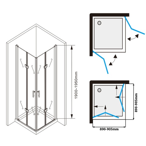 KABINA PRYSZNICOWA KWADRATOWA Z BRODZIKIEM KZ08C/ST02B CHROM/BIAŁY 90x90 CM