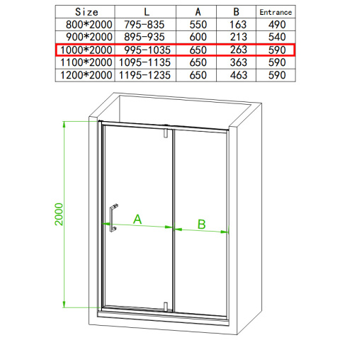 DRZWI PRYSZNICOWE SH08C CZARNE 100 CM 6 MM