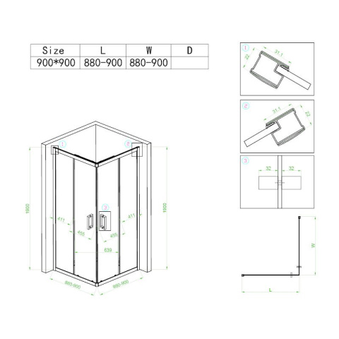 KABINA PRYSZNICOWA KWADRATOWA BL30B CZARNA 90x90 CM