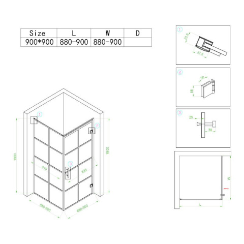 KABINA PRYSZNICOWA KWADRATOWA BS10B CZARNA 90x90 CM