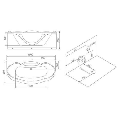 WANNA Z HYDROMASAŻEM PARMA 924 BIAŁA 160x88 CM