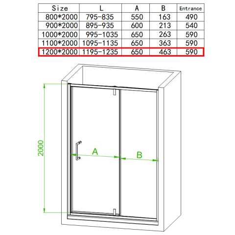 DRZWI PRYSZNICOWE SH08E CZARNE 120 CM 6 MM