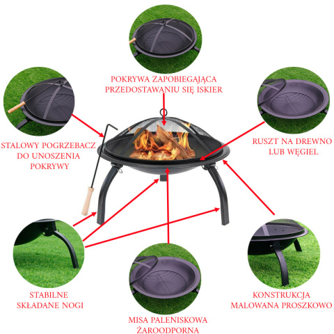 GRILL OGRODOWY WĘGLOWY Z POKRYWĄ VL07 CZARNY