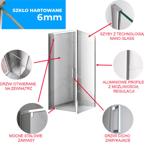 KABINA PRYSZNICOWA KWADRATOWA KZ04C CHROM 90x90 CM