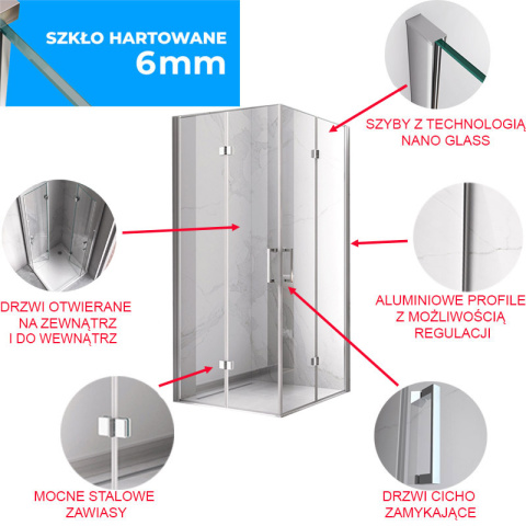 KABINA PRYSZNICOWA KWADRATOWA KZ08B CHROM 80x80 CM