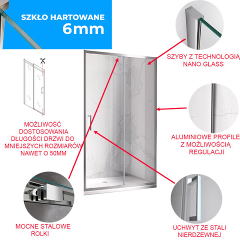 DRZWI PRYSZNICOWE KZ14B CHROM 105-110 CM 6 MM