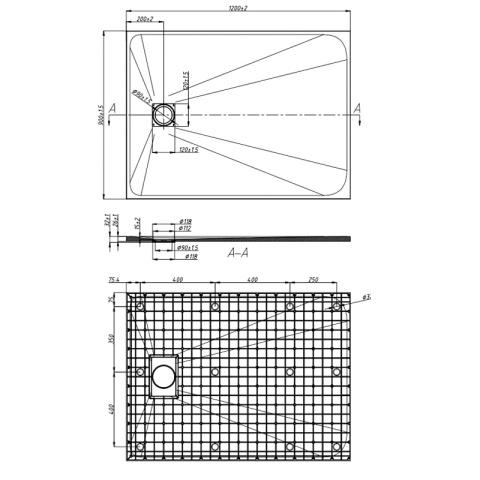 BRODZIK PRYSZNICOWY KAMIENNY PROSTOKĄTNY SLIM RIKO BIAŁY 120x90 CM