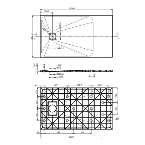 BRODZIK PRYSZNICOWY KAMIENNY PROSTOKĄTNY SLIM RIKO SZARY 120x70 CM