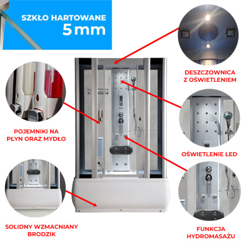 KABINA PRYSZNICOWA Z HYDROMASAŻEM I SAUNĄ WSH7716WS BIAŁA 120x85 CM