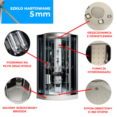 KABINA PRYSZNICOWA Z HYDROMASAŻEM I SAUNĄ WSH7120S 90x90 CM