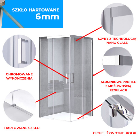 KABINA PRYSZNICOWA KWADRATOWA KZ90A CHROM 80x80 CM