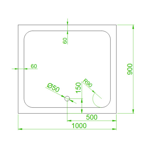 BRODZIK PRYSZNICOWY PROSTOKĄTNY WYSOKI SXL04A BIAŁY 100x90 CM