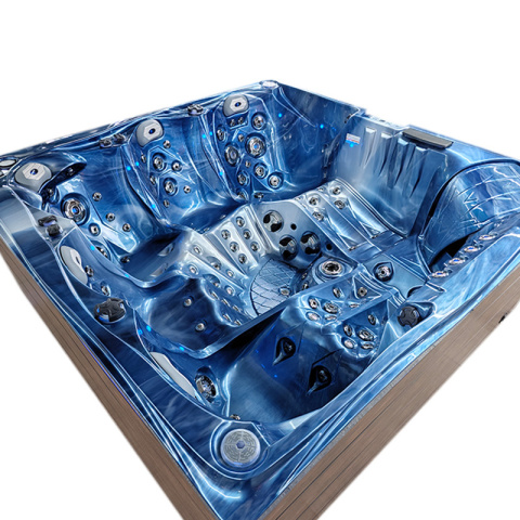 JACUZZI OGRODOWE WANNA SPA748 NIEBIESKA FALA OCEANU OBUDOWA BRĄZOWA DESKA F21 230x230 CM