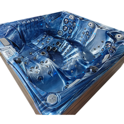 JACUZZI OGRODOWE WANNA SPA748 NIEBIESKA FALA OCEANU OBUDOWA BRĄZOWA DESKA F21 230x230 CM