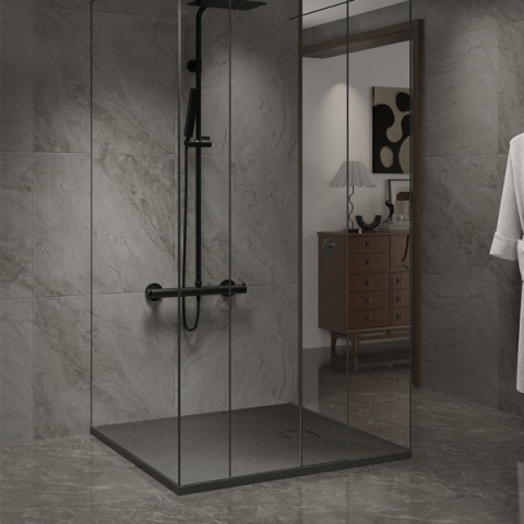 KABINA PRYSZNICOWA KWADRATOWA Z BRODZIKIEM KZ08C/RIKO CZARNA/CZARNY 90x90 CM