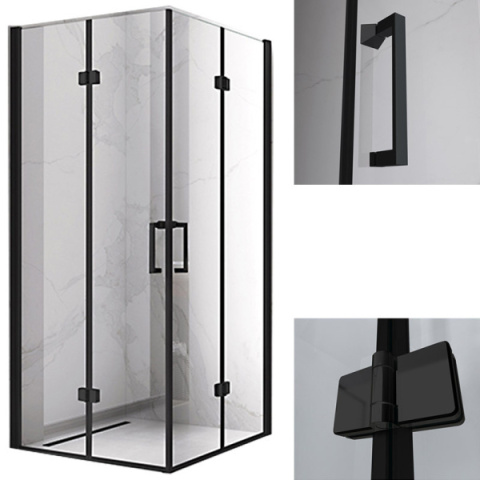 KABINA PRYSZNICOWA KWADRATOWA Z BRODZIKIEM KZ08C/RIKO CZARNA/CZARNY 90x90 CM