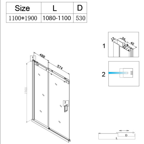 DRZWI PRYSZNICOWE SH03C ZŁOTE 105-110 CM 8 MM