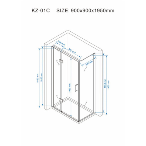 KABINA PRYSZNICOWA KWADRATOWA Z BRODZIKIEM KZ90B/RIKO CHROM/CZARNY 90x90 CM