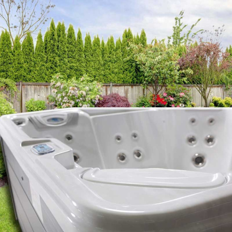 JACUZZI OGRODOWE WANNA SPA538 BIAŁA PERŁA OBUDOWA SZARA 220x220 CM