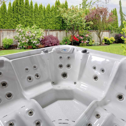 JACUZZI OGRODOWE WANNA SPA538 BIAŁA PERŁA OBUDOWA SZARA 220x220 CM