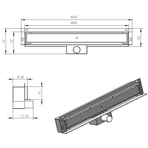 ODPŁYW LINIOWY ŚCIENNY DL04 MURAL SATIN 60 CM