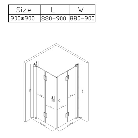 KABINA PRYSZNICOWA KWADRATOWA Z BRODZIKIEM KZ1290B/SXL02B CHROM/CZARNY 90x90 CM