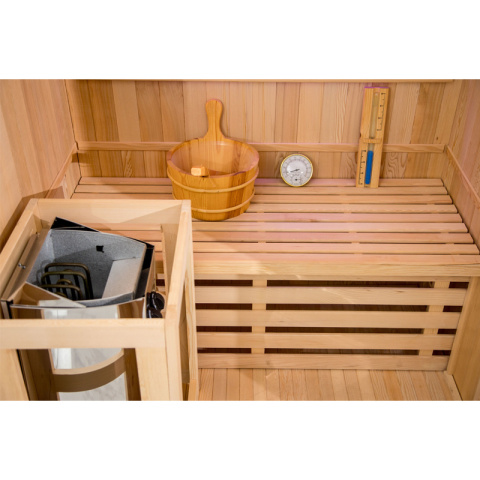 SAUNA FIŃSKA WYSOKOTEMPERATUROWA Z PIECEM BODO1/HARVIA 3,5KW 1-2 OSOBOWA 120x105 CM