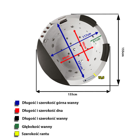 WANNA Z HYDROMASAŻEM DELLA 916 Z OBUDOWĄ 155x155 CM