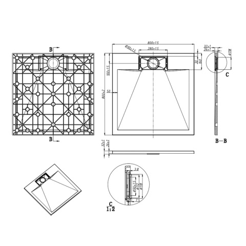 BRODZIK PRYSZNICOWY KAMIENNY KWADRATOWY SLIM MIKO BIAŁY 80x80 CM