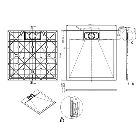 BRODZIK PRYSZNICOWY KAMIENNY KWADRATOWY SLIM MIKO BIAŁY 90x90 CM