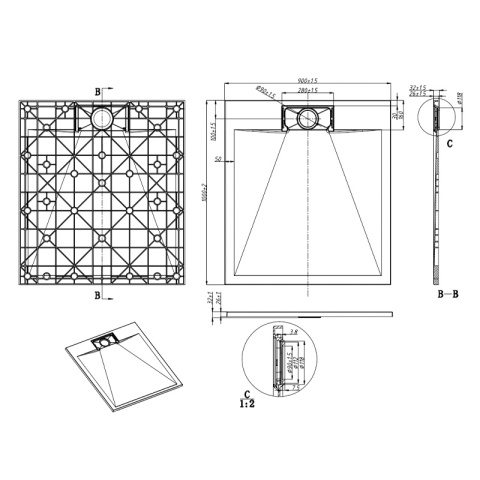 BRODZIK PRYSZNICOWY KAMIENNY PROSTOKĄTNY SLIM MIKO BIAŁY 100x90 CM